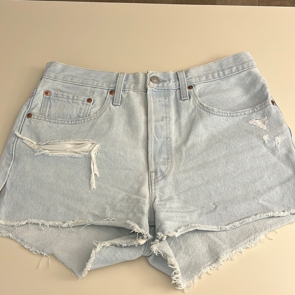 Levi's Light Blue Distressed Jean Shorts